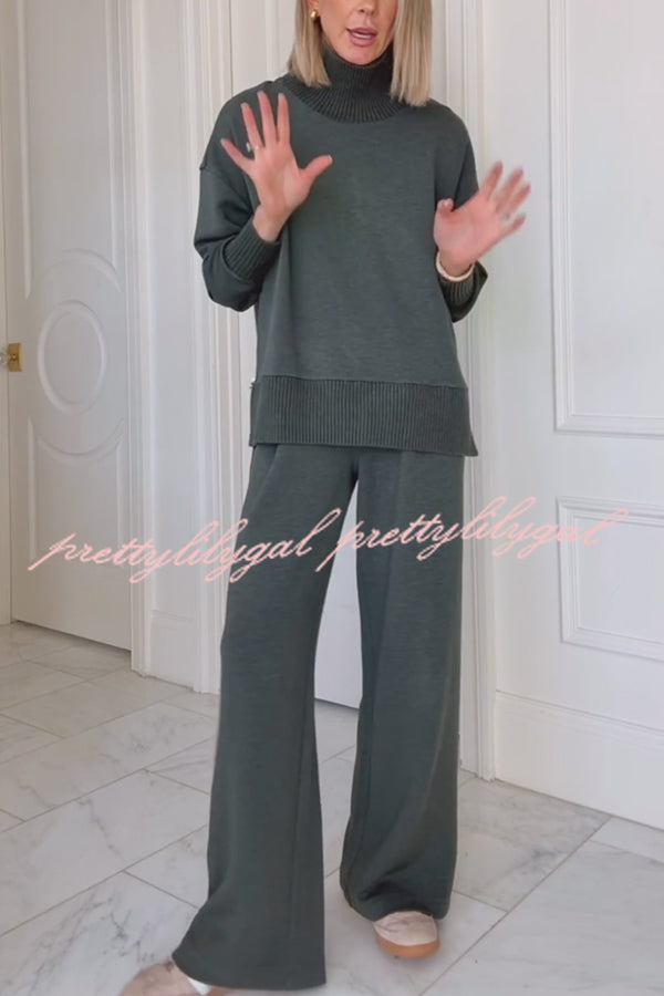 Barker High-Neck Long Sleeve Side Zipper Sweatshirt and Elastic Waist Pocketed Loose Pants Set