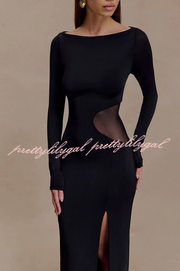 Fashion Long-sleeved Slim Sexy Hollow Slit Maxi Dress