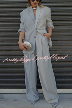 Girl Boss Avant-garde Contrast Colors Lapel Boyfriend Blazer and Pocketed Wide Leg Pants Set