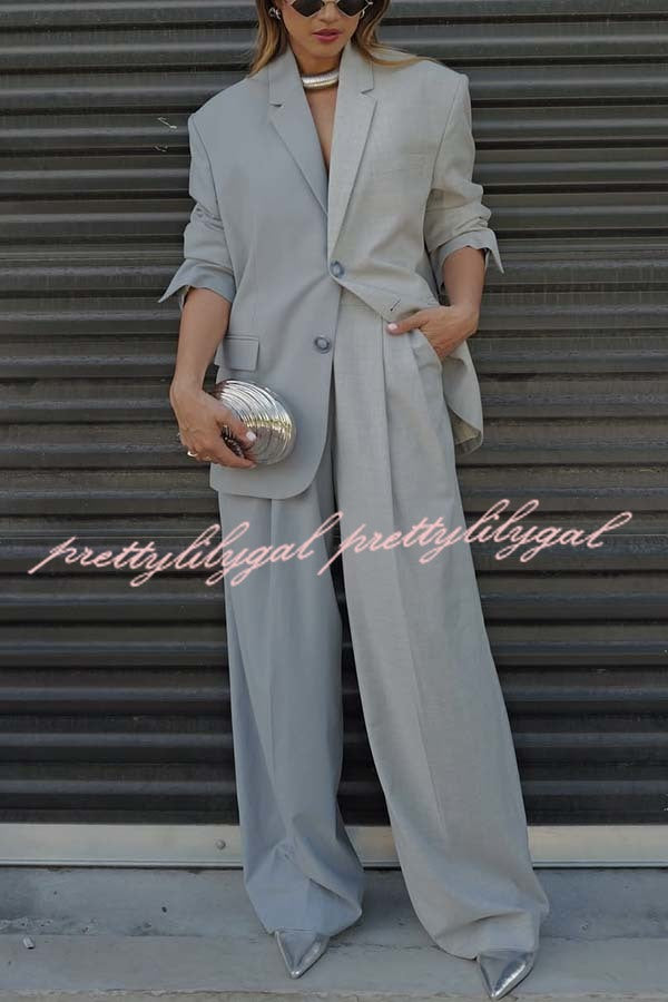 Girl Boss Avant-garde Contrast Colors Lapel Boyfriend Blazer and Pocketed Wide Leg Pants Set