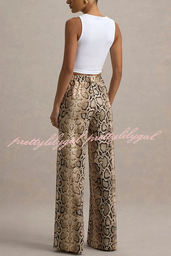 Hurley Ombre Snake Print Elastic Waist Pocketed Wide Leg Pants