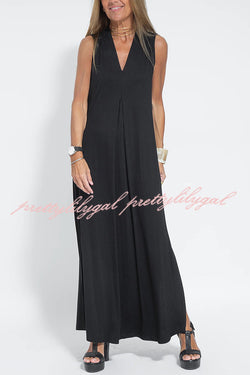 Elegant Is Eternal Knit Solid Color Sleeveless Slit Maxi Dress