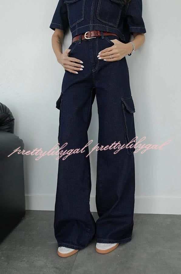 Free Breeze Denim High Rise Pocketed Wide Leg Cargo Jeans