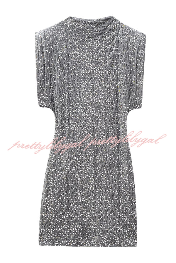 Fashionable Sequined Round Neck Sleeveless Slim-fit Mini Dress