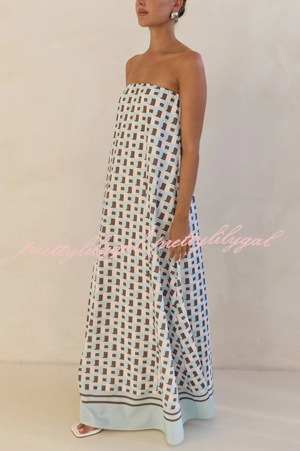 Unique Print Sexy Tube Top Back Zipper Loose Maxi Dress