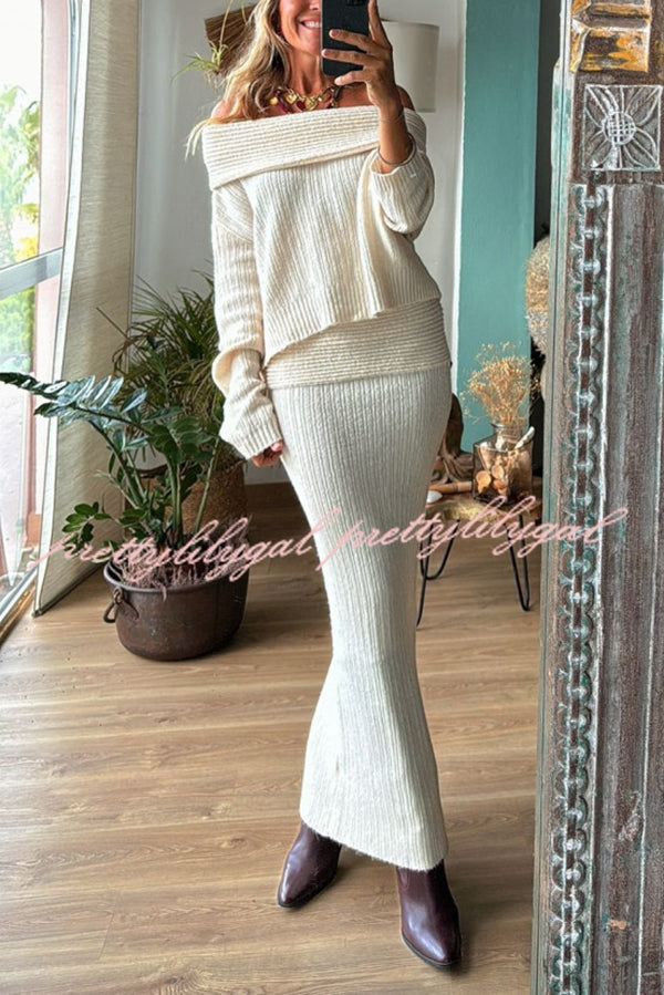 Luka Ribbed Knit Off Shoulder Long Sleeve Sweater and Stretch Maxi Skirt Set