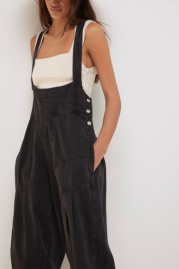 Fashionable Casual Side Pocket Button Loose Denim Overalls