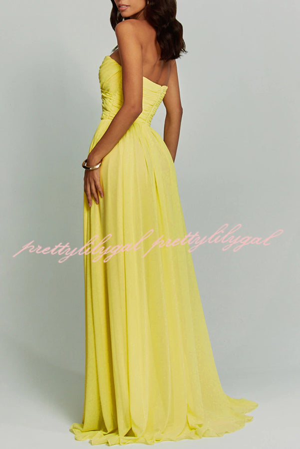 Romantic Party Chiffon Off Shoulder Sweetheart Neck Ruched Cape Maxi Dress