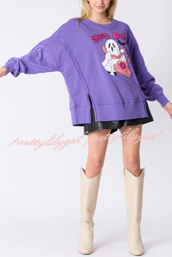 Halloween Cartoon Ghost Sequin Loose Casual Sweatshirt