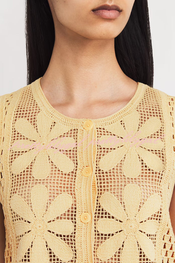 Fashion Embroidered Hollow Sleeveless Round Neck Knitted Vest