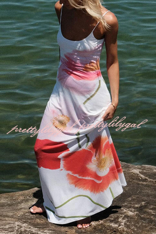 Romantic Beginnings Poppy Blossom Slip Stretch Vacation Maxi Dress