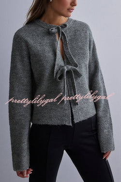 Solid Color Loose Long Sleeve Lace-up Knitted Cardigan