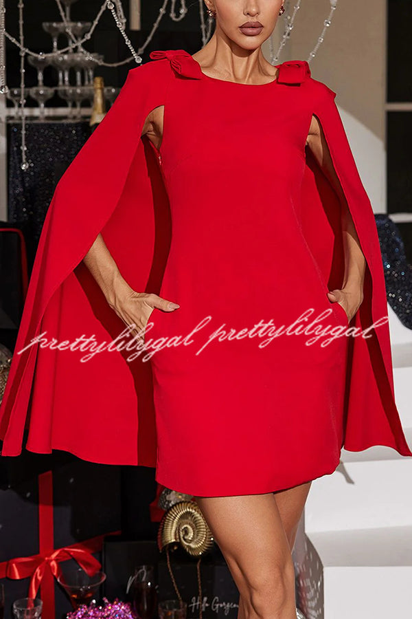 Dear Me Bow Detail Cape Pocket H-line Mini Dress