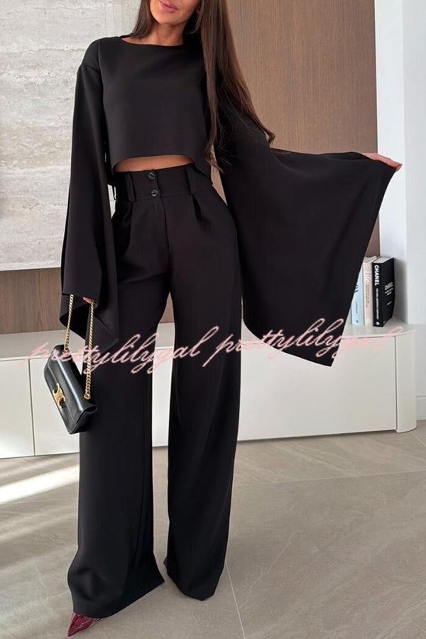 City Atelier Bell Slit Sleeve Top and High Rise Pocket Wide Leg Pants Set
