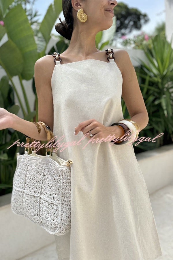 Travel Dreams Linen Blend Metal Ring Shoulder Strap H-line Mini Dress