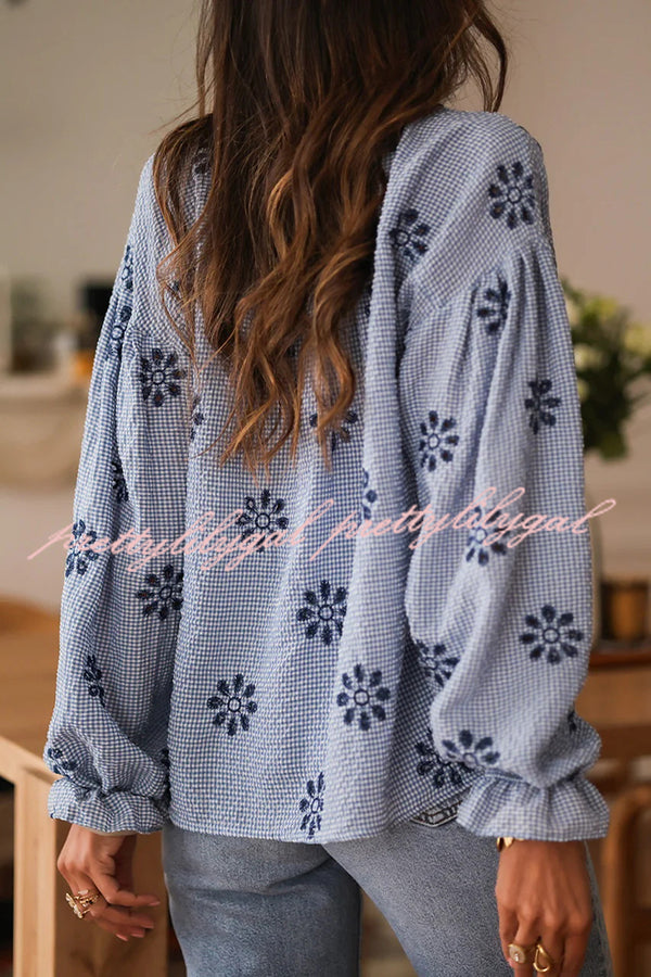 Fashionable Embroidered Floral Casual Long-Sleeved Loose Top