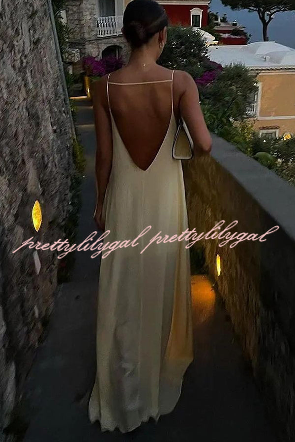 Sexy Satin Cutout Sling Backless Maxi Dress