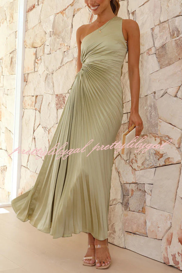 Charming One Shoulder Lace Up Cutout Pleated Maxi Dress