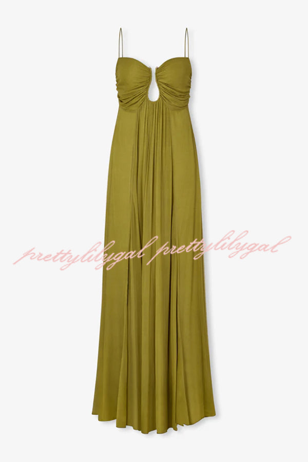 Soft and Elegant Metal Hollow Design Back Smocked A-line Slip Maxi Dress