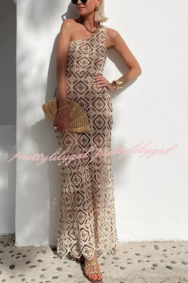 Obsessed with Beauty Crochet Lace One Shoulder Maxi Dress