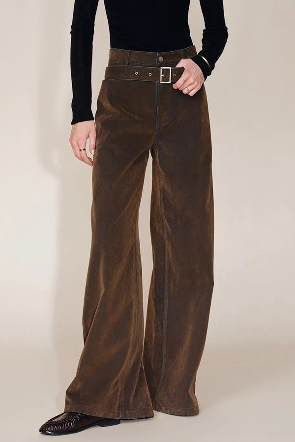 Taylor Denim Mid Rise Detachable Belt Flocked Pocket Wide Leg Jeans