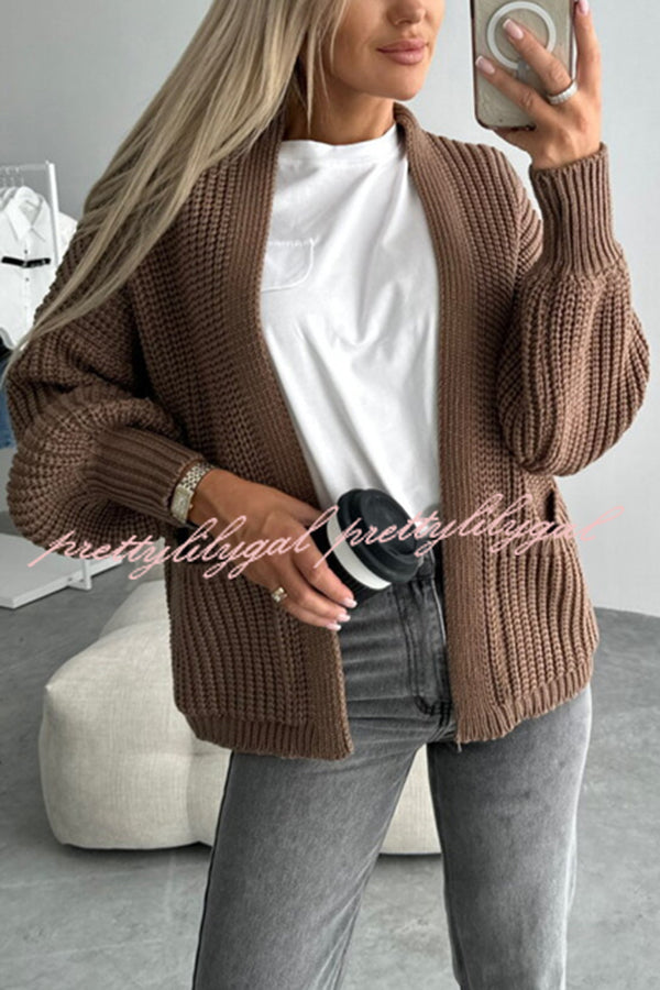 Solid Color V-neck Long-sleeved Casual Knitted Cardigan