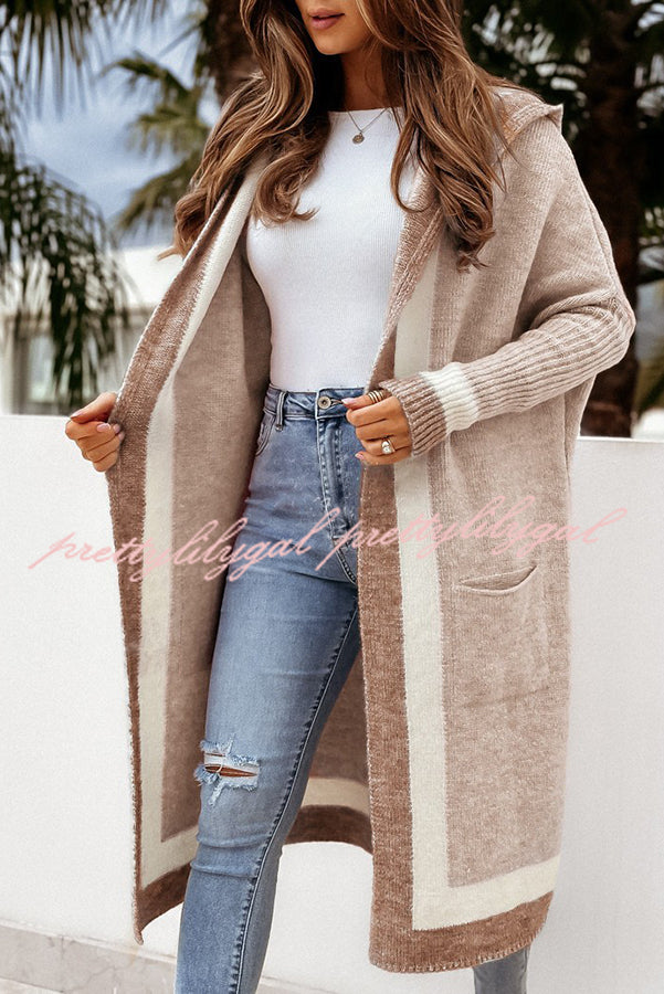 Catch Your Gaze Colorblock Pocket Hooded Long Cardigan