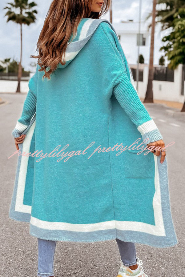 Catch Your Gaze Colorblock Pocket Hooded Long Cardigan