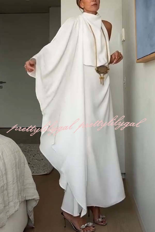 Exquisite Moment High Cowl Neck Irregular Draped Single Sleeve Maxi Dress
