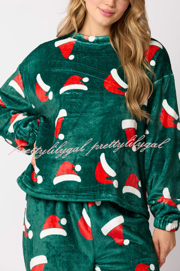 Christmas Printed Crew Neck Long Sleeve Top and Elastic Waist Loose Pants Set