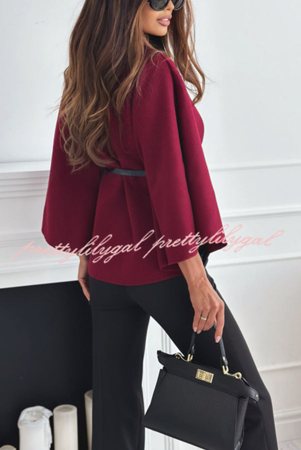 Elegant Moment Woolen Button Turtleneck Belted Oversized Cape