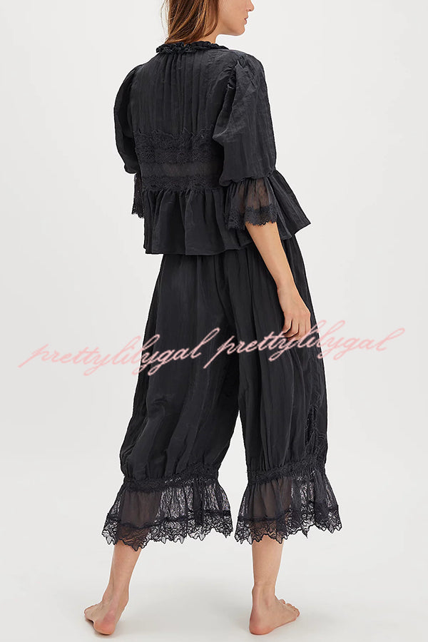 Pastoral Style Elastic Waist Lace Hem Bloomer Pants