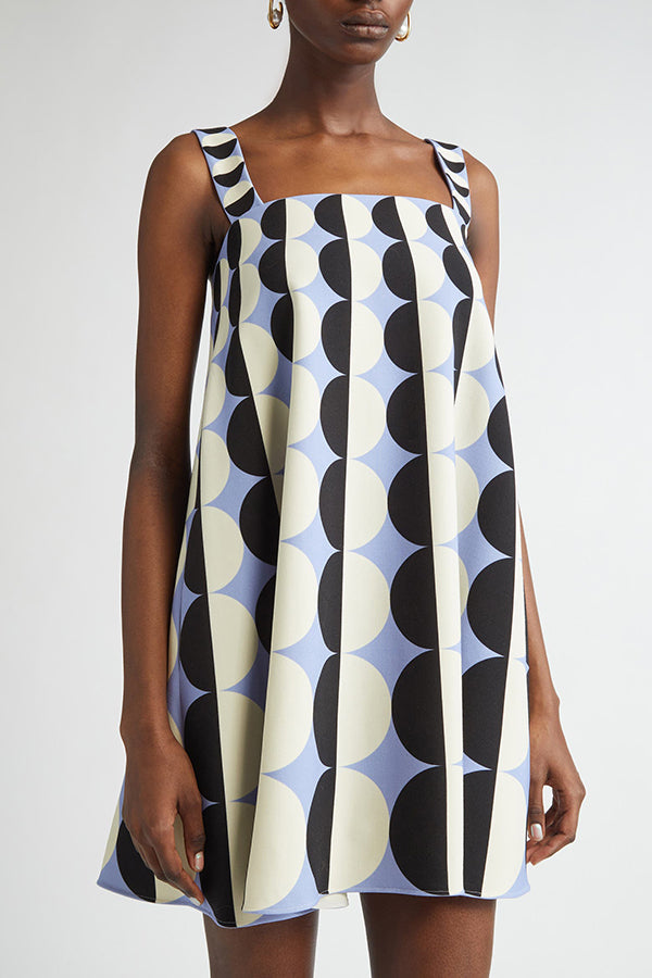 Funny Chic Geometric Circle Poka Dot Square Neck Trapeze Mini Dress