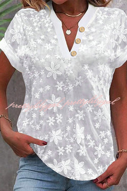 Flower Embroidered Casual Solid Color Short-sleeved Shirt