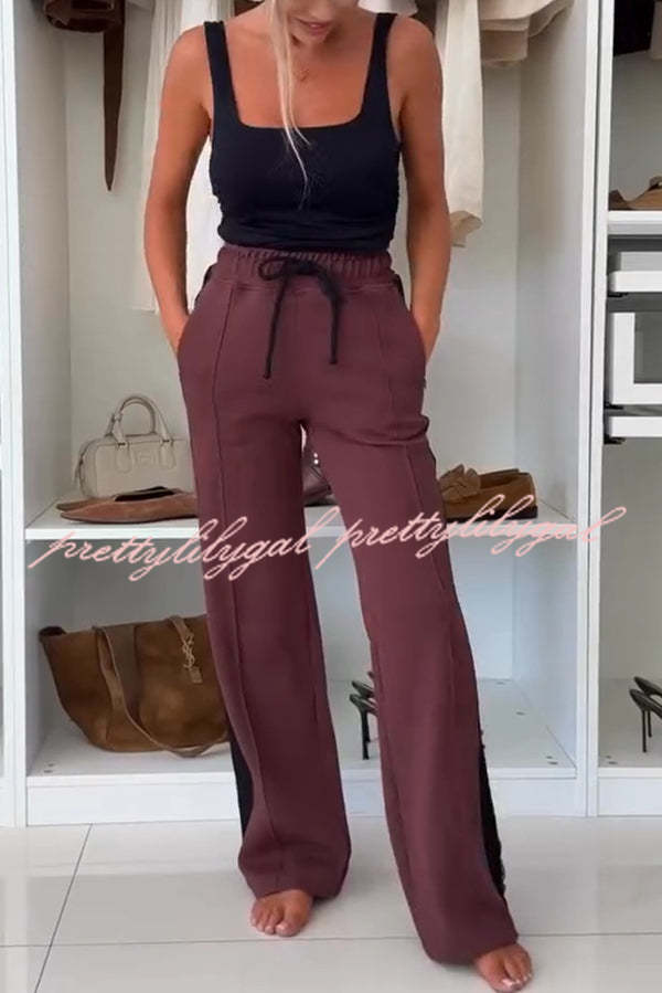 Fashion Lace Panel Long-sleeved Crop Top and Elastic Waist Tie Pocket Casual Pants Set