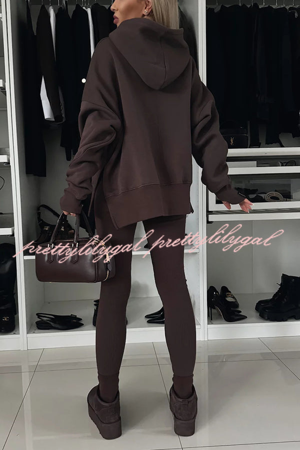 Fashion Loose Casual Hooded Long Sleeve Sweatshirt and Elastic Waist Leggings Set