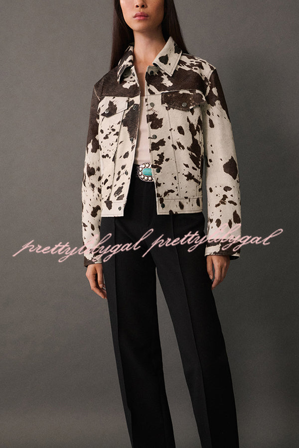 Fashionable Irregular Cow Pattern Lapel Short Jacket