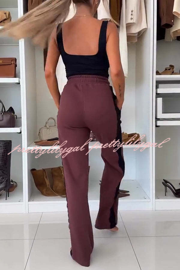 Fashion Lace Panel Long-sleeved Crop Top and Elastic Waist Tie Pocket Casual Pants Set