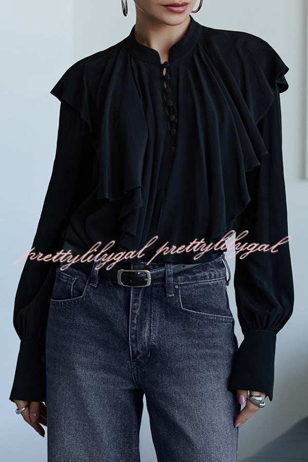 Court-style Draped Ruffled Elegant Chiffon Blouse