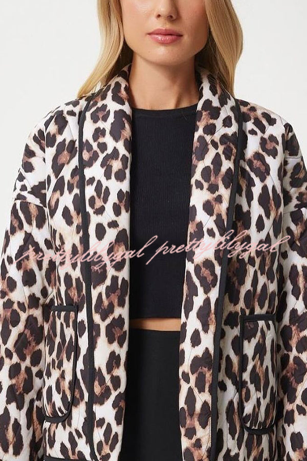 Leopard Print Loose Lapel Pocket Jacket