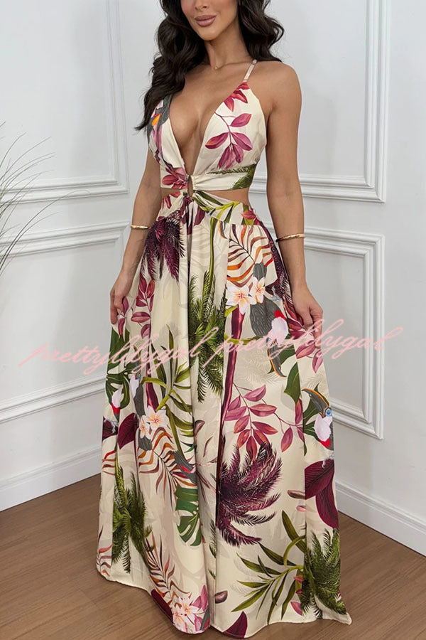 floral print cutout maxi dress Seinah Floral Print Cutout Waist Open Back Lace-up Slit Maxi Dress –  prettylilygal