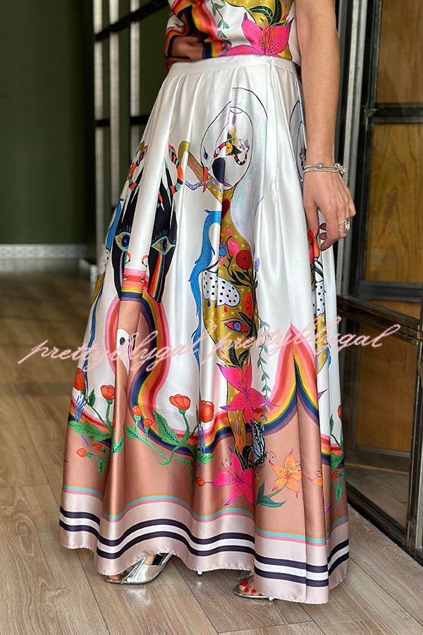 Evangeline Satin Unique Print Back Tie-up Pocket Halter Maxi Dress