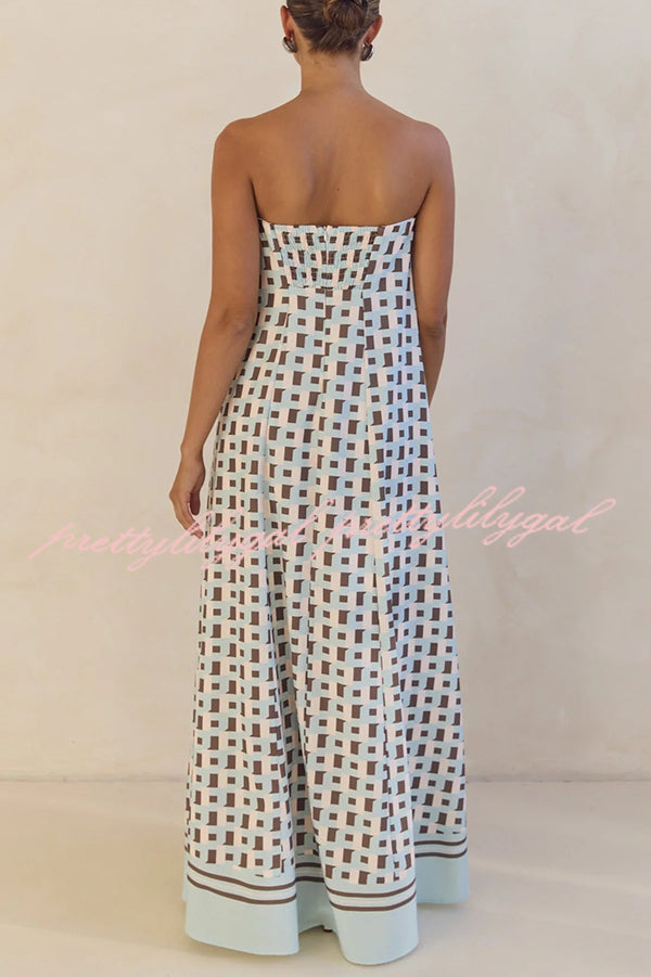 Unique Print Sexy Tube Top Back Zipper Loose Maxi Dress