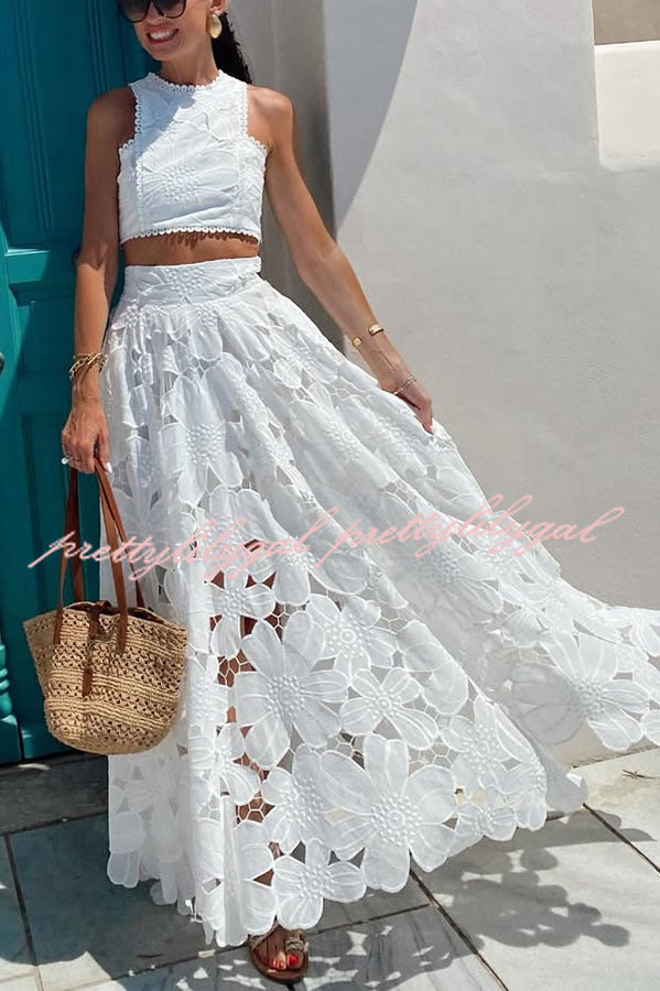 Next Trip Floral Embroidery Crochet Lace Crop Tank Top