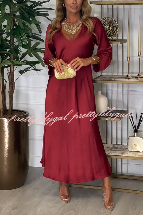 Solid Color V-neck Long-sleeved Loose Draped Maxi Dress