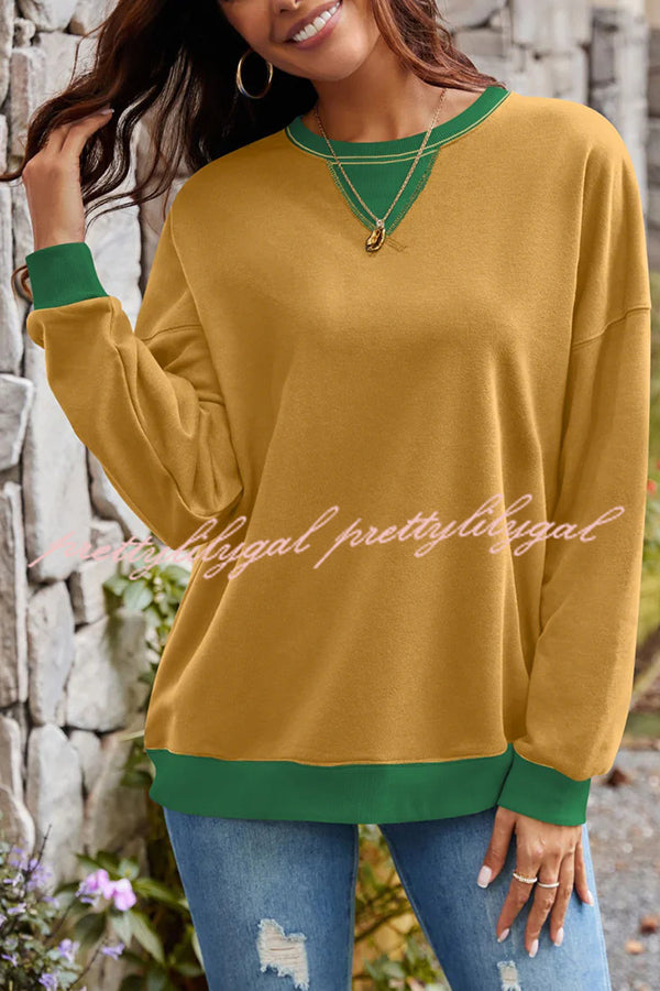 Fashionable Contrasting Color Loose Long-sleeved Casual Sweatshirt