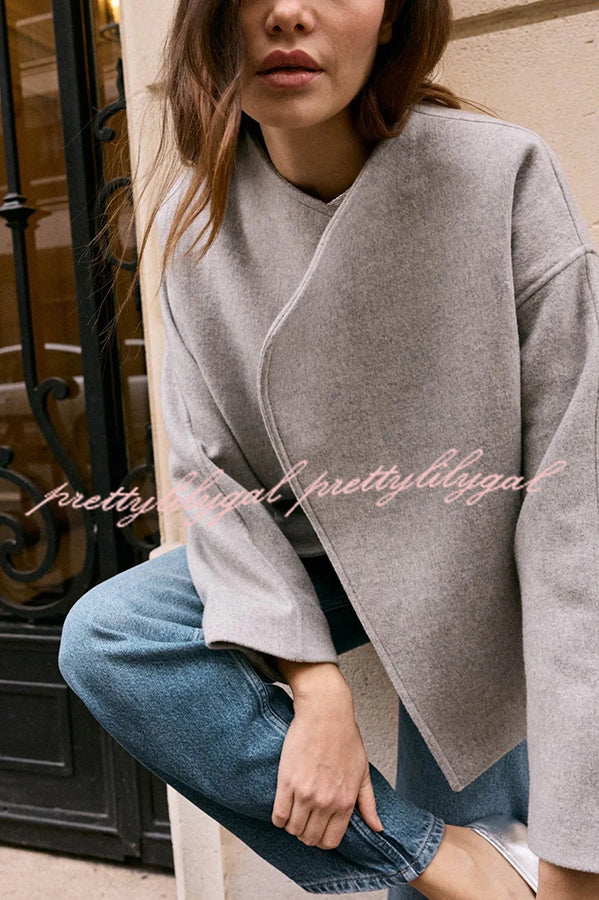 Minimalism and Structure Faux Wool Lapel Long Sleeve Loose Jacket