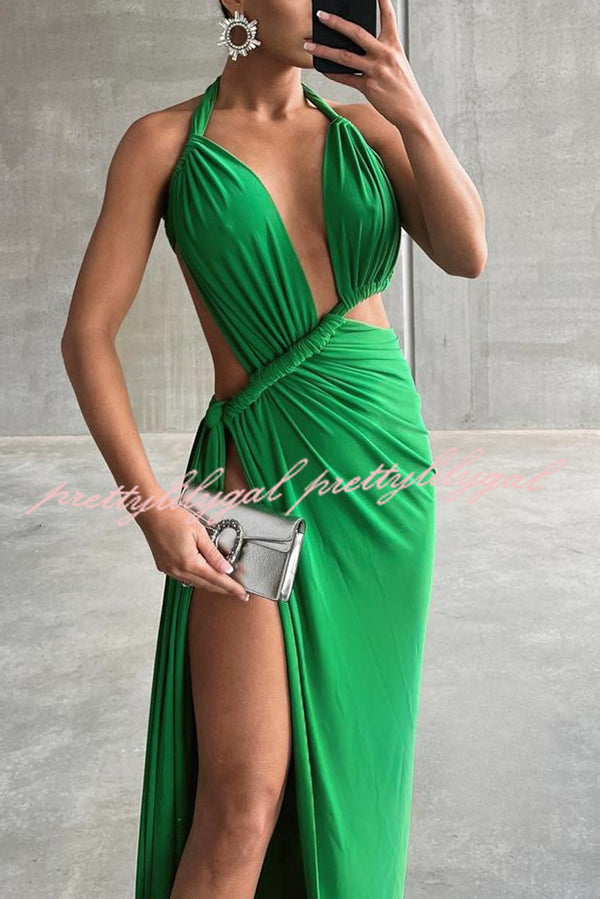 Sexy Hollow Halterneck Backless Slim Fit Slit Maxi Dress