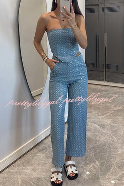 Fashionable Look Denim Sequin Textured High Rise Pocket Straight Jeans