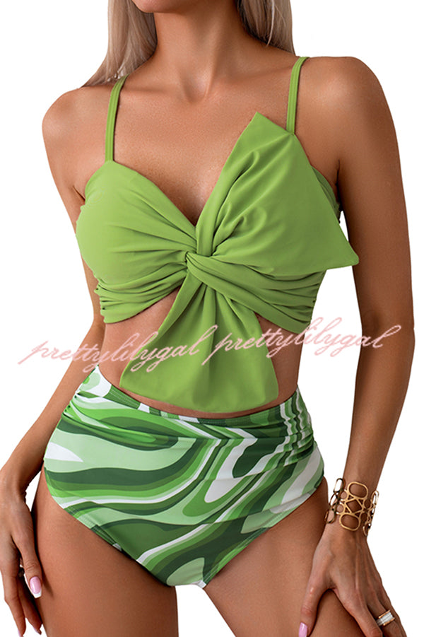 Gracie Bow Twist Design Printed High Rise Bikini Swimsuit